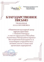 Благодарственное письмо Игошиной А.И. от ''Национально-культурного центра народов Дагестана'' г. Нижнего Новгорода. Февраль 2026 года