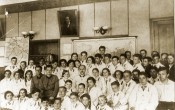 Воспитанники Горьковской детской железной дороги во главе с Рутковским Б.К. на приеме у Кагановича Л.М.. 8 июля 1940 г.