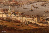 Боголюбов А.П. (1824 - 1896). Нижний Новгород (Вид с нагорной стороны на Кремль и место слияния Оки с Волгой). Фрагмент. 1870. Фоторепродукция Татьяны Шепелевой