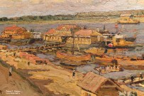 Петровичев П.И. (1874 - 1947). Волжские пристани. Фрагмент. 1910. Фоторепродукция Татьяны Шепелевой