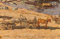 Петровичев П.И. (1874 - 1947). Волжские пристани. Фрагмент. 1910. Фоторепродукция Татьяны Шепелевой