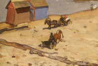 Юон К.Ф. (1875 - 1958). Мост через реку Оку в Нижнем Новгороде. Фрагмент. 1912. Бумага, акварель, гуашь, белила. Из собрания НГХМ. Фоторепродукция Татьяны Шепелевой