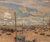 Юон К.Ф. (1875 - 1958). В Нижнем Новгороде (Набережная Оки у плашкоутного моста). Фрагмент. 1902. Фоторепродукция Татьяны Шепелевой