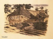 Успенкий В.А. (1892 - 1956). Дом В.В. Каширина (Вид из глубины двора, от красильни, на заднюю и боковую стены дома). 1934-1935. Бумага, автолитография. Фоторепродукция Татьяны Шепелевой