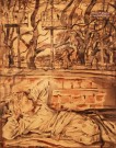 Бескаравайный В.М. (1930 - 1993). ''Детство''. Алёша в саду. 1977. Бумага, карандаш, акварель. Фоторепродукция Татьяны Шепелевой