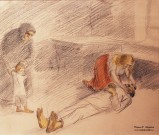 Пластов А.А. (1893 - 1972). ''Детство''. Смерть отца. 1928. Бумага, акварель, карандаш. Фото Татьяны Шепелевой