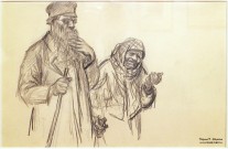 Пластов А.А. (1893 - 1972). ''Детство''. Слепой мастер Григорий и старуха-поводырь. Бумага, карандаш. Фоторепродукция Татьяны Шепелевой
