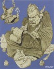 ''Литературная баня''. А.М. Горький в дружеских шаржах и карикатурах современников. ''М. Горький-летописец Пимен''. 1916 г.. Фоторепродукция Татьяны Шепелевой