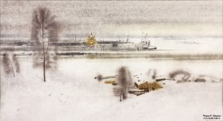 Александр Терентьев. Вид на Стрелку зимой. Нижний Новгород. Бумага, акварель. 2012 г. Фото Татьяны Шепелевой