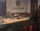 Соколов И.А. (1890 - 1968). Дом, в котором жил Горький. Особняк С.П. Рябушинского на Малой Никитской улице в Москве. Кабинет Горького. Бумага, линогравюра. 1948 г.. Фоторепродукция Татьяны Шепелевой