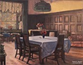Соколов И.А. (1890 - 1968). Дом, в котором жил Горький. Особняк С.П. Рябушинского на Малой Никитской улице в Москве. Столовая Горького. Бумага, линогравюра. 1948 г.. Фоторепродукция Татьяны Шепелевой