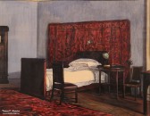 Соколов И.А. (1890 - 1968). Спальня Горького в Горках. Бумага, линогравюра. 1948 г.. Фоторепродукция Татьяны Шепелевой