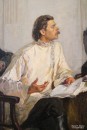 Кириллов А.И. (1918 - 1997). А.М. Горький читает пьесу &quot;На дне&quot; артистам Художественного театра в 1902 году. 1949 год. Фрагмент. Фоторепродукция Татьяны Шепелевой
