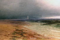 М.А. Алисов (1859-1933). Шлюпка в море вблизи побережья с маяком. Фрагмент. 1892 г. Фоторепродукция Татьяны Шепелевой
