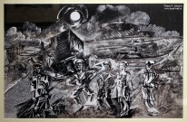 Василий Маслов. В порту. Лист из цикла «Город». 1926 (?) г. Бумага, тушь. Из собрания НГХМ. Фоторепродукция Татьяны Шепелевой