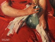 Архипов А.Е. (1861 - 1930). Женщина в красном. Фрагмент. Холст, масло. 1917 год. НГХМ. Фоторепродукция Татьяны Шепелевой