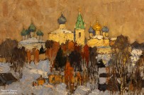 К.И. Горбатов. Пейзаж с церквями. Фрагмент. 1920 г. Фоторепродукция Татьяны Шепелевой