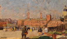 К.И. Горбатов. Пейзаж с ростральной колонной на фоне домов. Фрагмент. 1922 г. (?) Фоторепродукция Татьяны Шепелевой