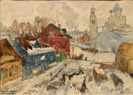 К.И. Горбатов. Псков. Фрагмент. 1913 г. Бумага, картон, акварель, карандаш черный Фоторепродукция Татьяны Шепелевой