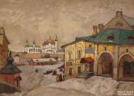 К.И. Горбатов. Новгород Великий. Фрагмент. 1910-е гг. (?) Бумага тонированная, картон, гуашь Фоторепродукция Татьяны Шепелевой