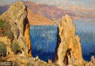 К.И. Горбатов. Пейзаж со скалами и морем. Капри. Фрагмент. 1925 г. Фоторепродукция Татьяны Шепелевой