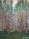 К.И. Горбатов. Весной в березовой роще. Фрагмент. 1932 г. Картон, бумага, акварель Фоторепродукция Татьяны Шепелевой