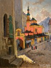 К.И. Горбатов. Халль. Вид улицы с церковью. Фрагмент. 1930-е гг. Фоторепродукция Татьяны Шепелевой