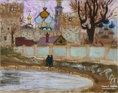 Т.А. Маврина. Москва. Пруд и Новодевичий монастырь. 1957. Бумага, гуашь, акварель, белила, карандаш. Фоторепродукция Татьяны Шепелевой