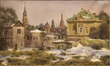 Сергей Андрияка. Вид на Кремль из старого Замоскворечья. 2001. Бумага, акварель. Фоторепродукция Татьяны Шепелевой