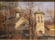 Сергей Андрияка. Изборск. Церковь Сергия Радонежского. 2020. Бумага, акварель. Фоторепродукция Татьяны Шепелевой