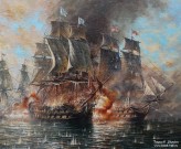 Заикин А.Ю. Бой 74-пушечного корабля «Всеволод» с английскими кораблями у острова Малый Роге 14 августа 1808 года. Фрагмент. Холст, темпера, акрил. 2013. Фоторепродукция Татьяны Шепелевой