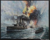 Заикин А.Ю. Гибель броненосца «Петропавловск» 31 марта 1904 года. Бумага, темпера, гуашь. 2013. Фоторепродукция Татьяны Шепелевой
