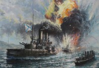Заикин А.Ю. Гибель броненосца «Петропавловск» 31 марта 1904 года. Фрагмент. Бумага, темпера, гуашь. 2013. Фоторепродукция Татьяны Шепелевой