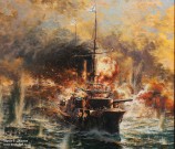 Заикин А.Ю. Цусима. Пожары на эскадре. Фрагмент. Холст, темпера, акрил. 2013. Фоторепродукция Татьяны Шепелевой