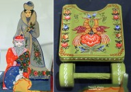 Наталья Приваловская. Игрушки топорные ''Снегурочка'' и ''Дед Мороз''. Игрушка ''Дровни''. Фото Татьяны Шепелевой. 2024 год
