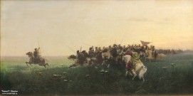 Франц Рубо. Атака запорожцев в степи. 1881 г. Холст, масло. Фоторепродукция Татьяны Шепелевой