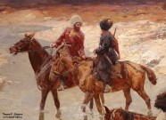 Франц Рубо. Переправа через горную реку. Фрагмент. 1890-е гг. Холст, масло. Фоторепродукция Татьяны Шепелевой