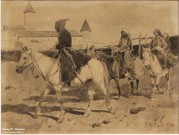 Франц Рубо. Горцы на фоне монастыря. 1900 г. Картон бристольский, тушь. Фоторепродукция Татьяны Шепелевой