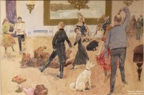 Франц Рубо. Урок танцев у Зайончковских. 1908. Бумага, картон, акварель, карандаш графитный, золочение. Фоторепродукция Татьяны Шепелевой