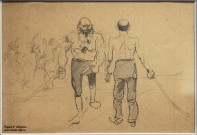 Франц Рубо. Подготовка к поединку. 1900-е. Бумага, карандаш графитный. Фоторепродукция Татьяны Шепелевой