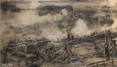 Франц Рубо. Эскиз к панораме «Бородинская битва». Фрагмент. Около 1910-1911 гг. Бумага, карандаш графитный, соус черный, соус белый, лак. Фоторепродукция Татьяны Шепелевой