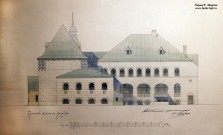 Ф.О. Шехтель. Проект НГЗМ. 1914. Правый боковой фасад. Бумага, тушь, акварель, галловые чернила