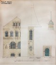 Ф.О. Шехтель. Проект НГЗМ. 1914. Фасад по Больничной улице. Детали. Запасной парадный выход. Бумага, тушь, акварель, галловые чернила