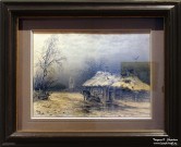 Козлов Ю.Н. (середина XIX — начало XX вв.). Зимний пейзаж с церковью. Последняя четверть XIX в. Бумага на картоне, карандаш