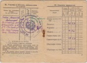 Страница ''Участие в походах, награждения и отличия'' из красноармейской книжки Зефирова Александра Владимировича